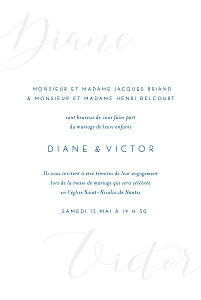 Faire-part de mariage classique calligraphie bleu Faire-part de mariage classique calligraphie bleu