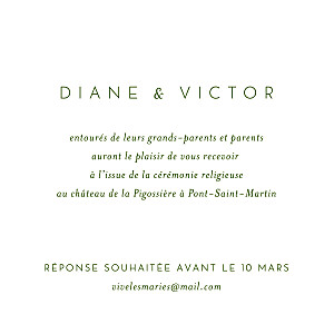 Carton d'invitation mariage beige calligraphie vert sapin Carton d'invitation mariage beige calligraphie vert sapin