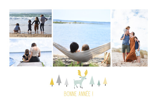 Carte de voeux Renne scandinave 4 photos blanc - Recto Carte de voeux Renne scandinave 4 photos blanc - Recto