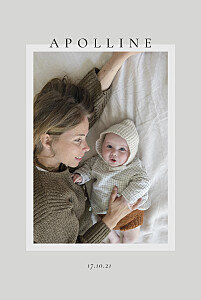 Faire-part de naissance gris cadre pastel gris Faire-part de naissance gris cadre pastel gris