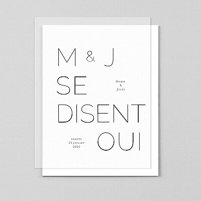 Faire-part de mariage noir love code (calque) noir Faire-part de mariage noir love code (calque) noir