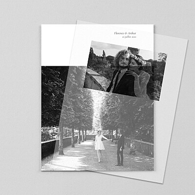 Carte de remerciement mariage tous genres sobre portrait (calque) blanc Carte de remerciement mariage tous genres sobre portrait (calque) blanc