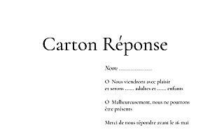 Carton réponse mariage sobre blanc Carton réponse mariage sobre blanc