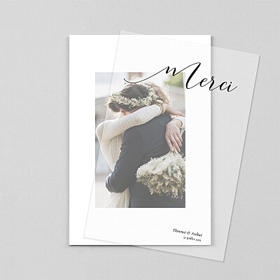 Carte de remerciement mariage avec photo dévoilé (calque) blanc Carte de remerciement mariage avec photo dévoilé (calque) blanc