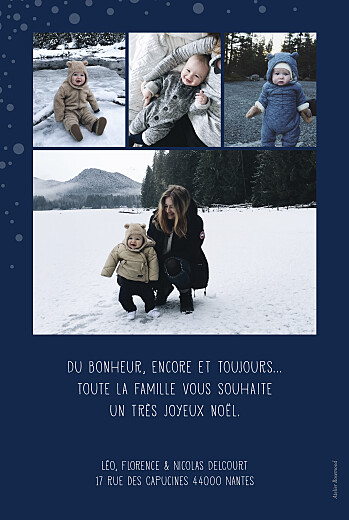Carte de voeux Mille flocons de Noël 5 photos bleu - Verso