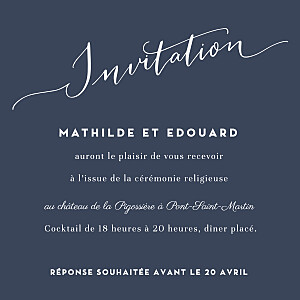 Carton d'invitation mariage blanc swing bleu marine Carton d'invitation mariage blanc swing bleu marine