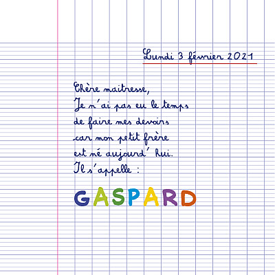 Faire-part de naissance Cahier d'écolier blanc finition Faire-part de naissance Cahier d'écolier blanc finition
