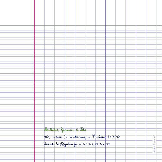 Faire-part de naissance Cahier d'écolier blanc - Verso Faire-part de naissance Cahier d'écolier blanc - Verso