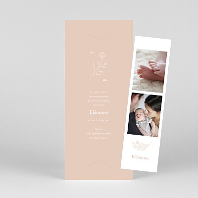 Faire-part de naissance rose blason floral (marque-page) rose Faire-part de naissance rose blason floral (marque-page) rose