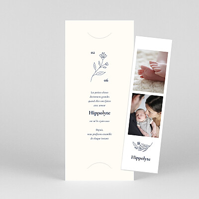Faire-part de naissance bleu blason floral (marque-page) bleu foncé Faire-part de naissance bleu blason floral (marque-page) bleu foncé