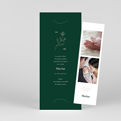 Faire-part de naissance vert blason floral (marque-page) vert sapin Faire-part de naissance vert blason floral (marque-page) vert sapin