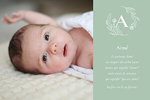 Faire-part de naissance vert blason floral vert Faire-part de naissance vert blason floral vert