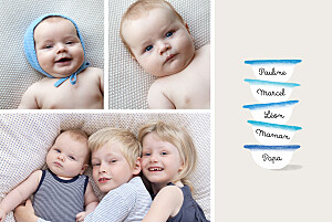 Faire-part de naissance rouge petits bols (3 enfants) bleu Faire-part de naissance rouge petits bols (3 enfants) bleu