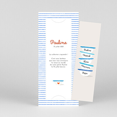 Faire-part de naissance rouge petits bols (marque-page) (3 enfants) bleu Faire-part de naissance rouge petits bols (marque-page) (3 enfants) bleu