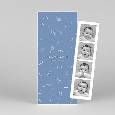 Faire-part de baptême fille élégant feuillage (marque-page) bleu Faire-part de baptême fille élégant feuillage (marque-page) bleu