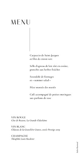 Menu de mariage Ikebana (dorure) blanc - Verso