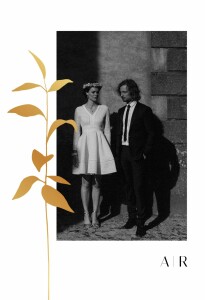 Carte de remerciement mariage Ikebana portrait dorure blanc