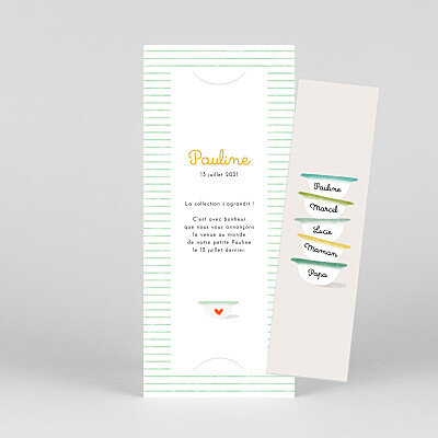 Faire-part de naissance moderne petits bols (marque-page) vert Faire-part de naissance moderne petits bols (marque-page) vert