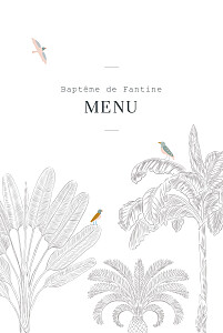 Menu de baptême original oiseaux de paradis noir Menu de baptême original oiseaux de paradis noir