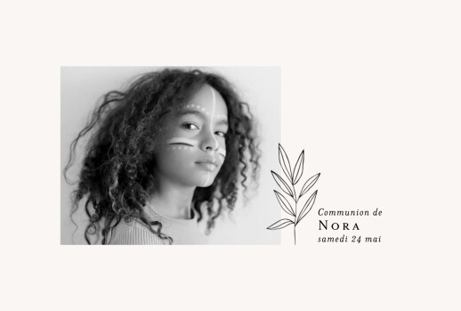 Faire-part de communion Jeune pousse beige - Recto Faire-part de communion Jeune pousse beige - Recto