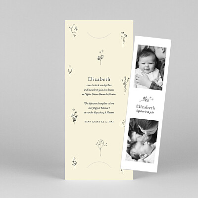 Faire-part de baptême beige herbier (marque-page) beige Faire-part de baptême beige herbier (marque-page) beige