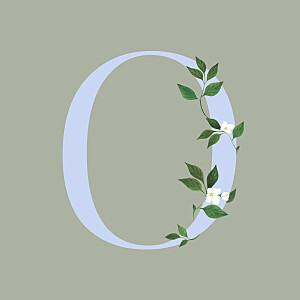Faire-part de naissance bleu lettres fleuries (triptyque) vert et bleu Faire-part de naissance bleu lettres fleuries (triptyque) vert et bleu
