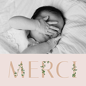Carte de remerciement tendance lettres fleuries (mini) rose Carte de remerciement tendance lettres fleuries (mini) rose