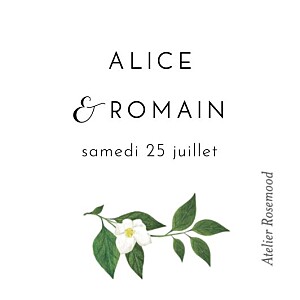 Etiquette de mariage lettres fleuries blanc Etiquette de mariage lettres fleuries blanc