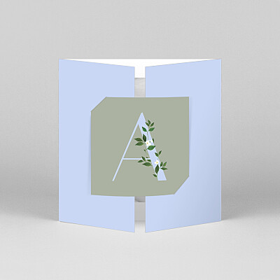 Faire-part de naissance bleu lettres fleuries (fenêtre) vert bleu Faire-part de naissance bleu lettres fleuries (fenêtre) vert bleu