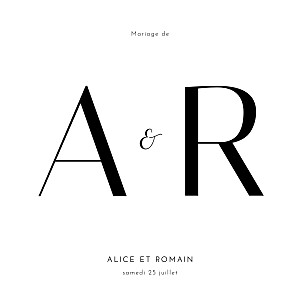 Faire-part de mariage moderne lettres fleuries blanc Faire-part de mariage moderne lettres fleuries blanc