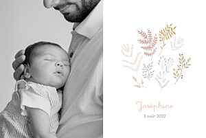 Faire-part de naissance tendance liberty feuillage (paysage) rose Faire-part de naissance tendance liberty feuillage (paysage) rose
