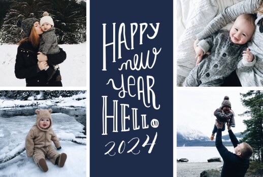 Carte de voeux Welcome New Year bleu marine - Recto Carte de voeux Welcome New Year bleu marine - Recto