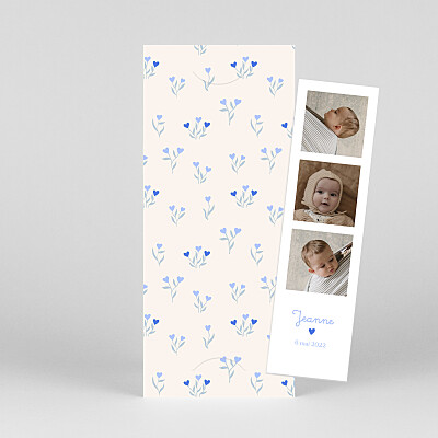 Faire-part de naissance bleu jardin de floeurs (photomaton) bleu Faire-part de naissance bleu jardin de floeurs (photomaton) bleu