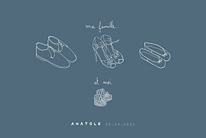 Faire-part de naissance blanc ma famille et moi (2 enfants) paysage bleu Faire-part de naissance blanc ma famille et moi (2 enfants) paysage bleu