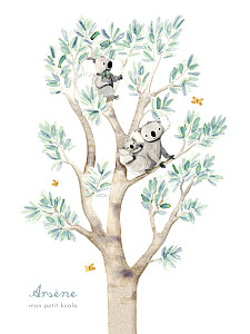 Affichette original koalas en famille blanc Affichette original koalas en famille blanc