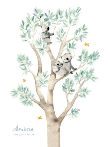 Affichette Koalas en famille blanc