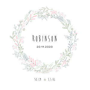 Faire-part de naissance rose ronde des prés (4 pages) vert et rose Faire-part de naissance rose ronde des prés (4 pages) vert et rose