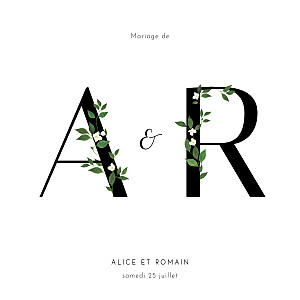 Faire-part de mariage fleur lettres fleuries blanc Faire-part de mariage fleur lettres fleuries blanc
