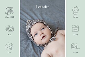 Faire-part de naissance vert mon histoire en pictos vert Faire-part de naissance vert mon histoire en pictos vert