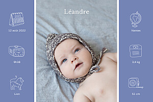 Faire-part de naissance vintage mon histoire en pictos bleu Faire-part de naissance vintage mon histoire en pictos bleu