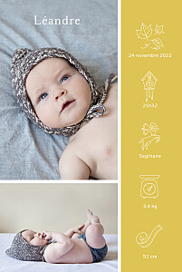 Faire-part de naissance jaune mon histoire en pictos (portrait) jaune Faire-part de naissance jaune mon histoire en pictos (portrait) jaune