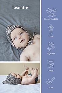 Faire-part de naissance bleu mon histoire en pictos (portrait) bleu Faire-part de naissance bleu mon histoire en pictos (portrait) bleu