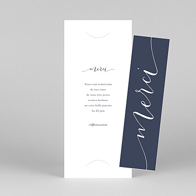 Carte de remerciement mariage tous genres swing (marque-page) bleu marine Carte de remerciement mariage tous genres swing (marque-page) bleu marine