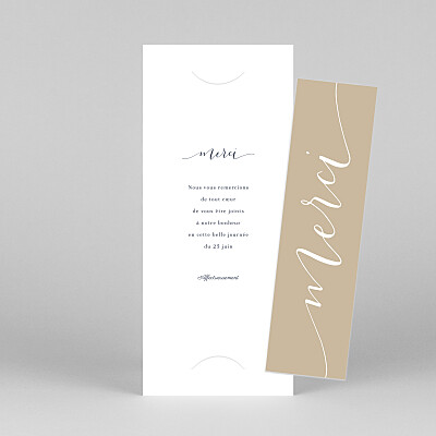 Carte de remerciement mariage blanc swing (marque-page) sable Carte de remerciement mariage blanc swing (marque-page) sable