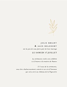 Faire-part de mariage doré jeune pousse (dorure) (portrait) beige Faire-part de mariage doré jeune pousse (dorure) (portrait) beige
