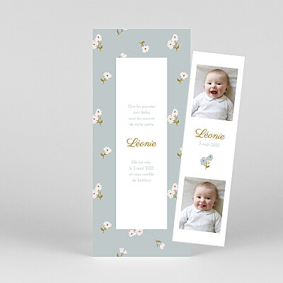 Faire-part de naissance nature blossom (marque-page) bleu Faire-part de naissance nature blossom (marque-page) bleu