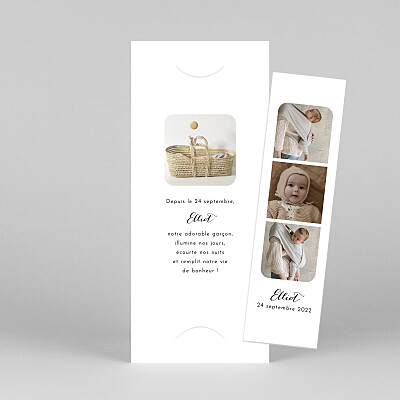 Faire-part de naissance tendance tendre innocence (marque-page) blanc Faire-part de naissance tendance tendre innocence (marque-page) blanc