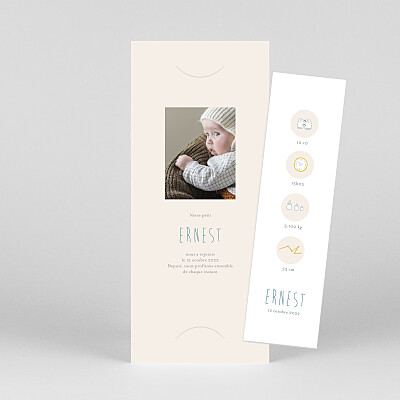 Faire-part de naissance beige ton petit univers (marque-page) couleur Faire-part de naissance beige ton petit univers (marque-page) couleur