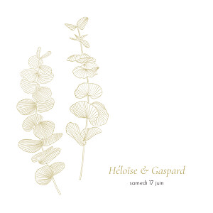 Faire-part de mariage classique envolée d'eucalyptus ocre Faire-part de mariage classique envolée d'eucalyptus ocre
