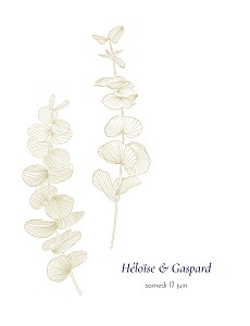 Faire-part de mariage beige envolée d'eucalyptus ocre Faire-part de mariage beige envolée d'eucalyptus ocre
